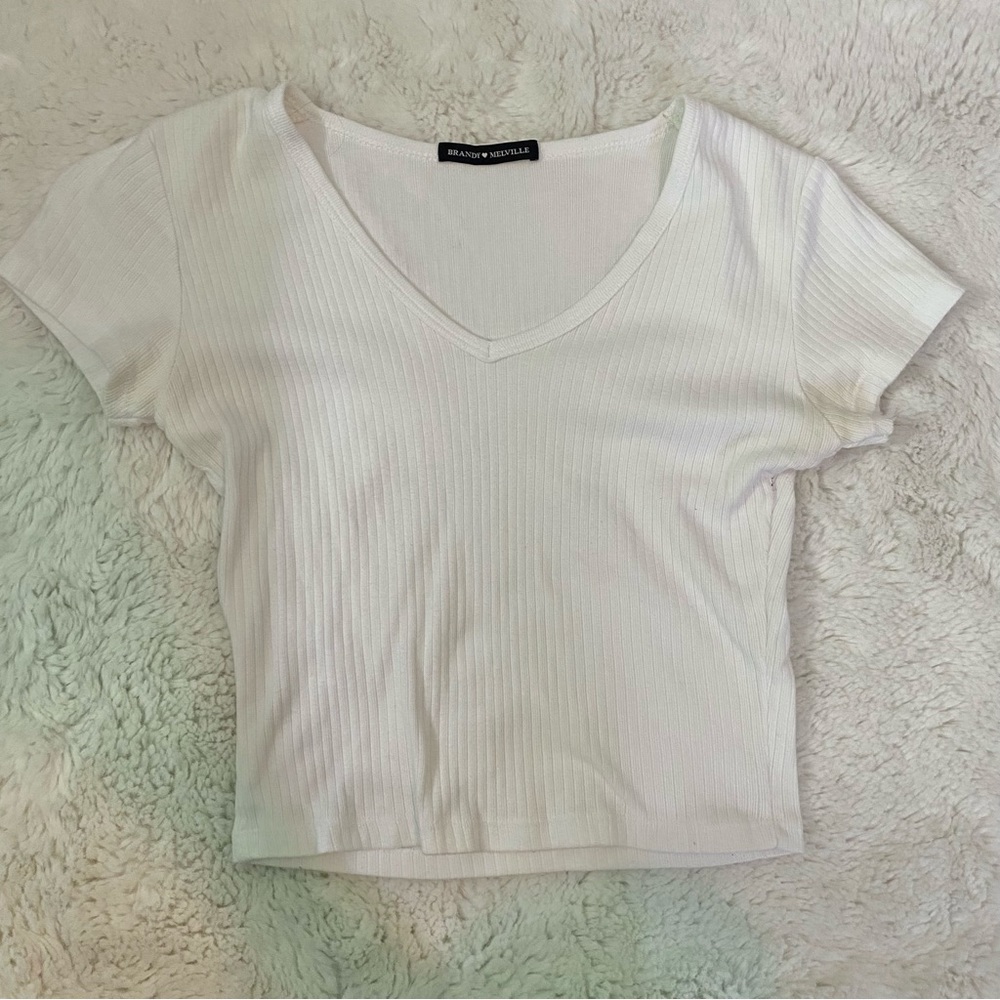 Brandy Melville V-Neck Ribbed Short Sleeve Shirt